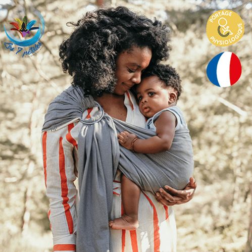 Echarpe porte-bébé sans noeud avec anneau gris vintage