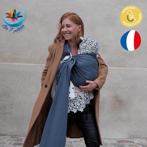 Echarpe de portage bébé avec anneau Bleu