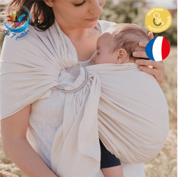 Echarpe de portage bébé avec anneau Ecru
