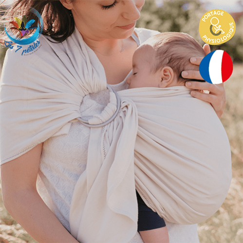 Echarpe de portage bébé avec anneau Ecru