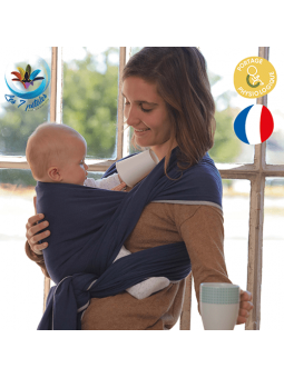 Echarpe traditionnelle porte-bébé couleur unie bleu fregate