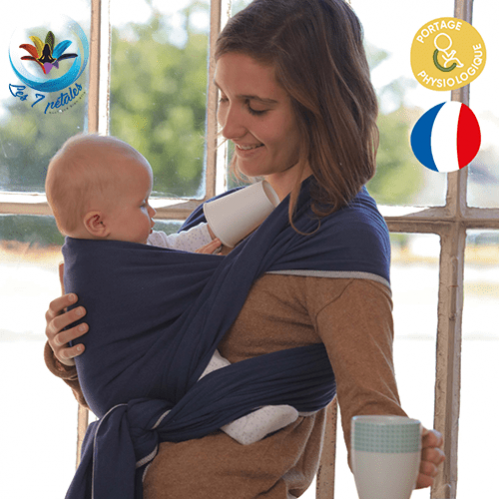 Echarpe traditionnelle porte-bébé couleur unie bleu fregate
